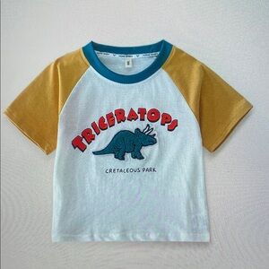 Triceratops Kids Raglan T-Shirt - White and Gold
